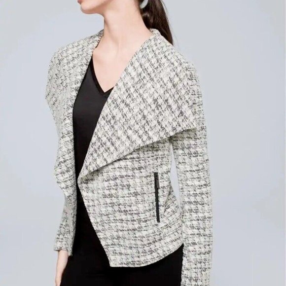 WHBM White House Black Market Boucle Knit Draped Open Front Jacket Blazer Large - Picture 1 of 11